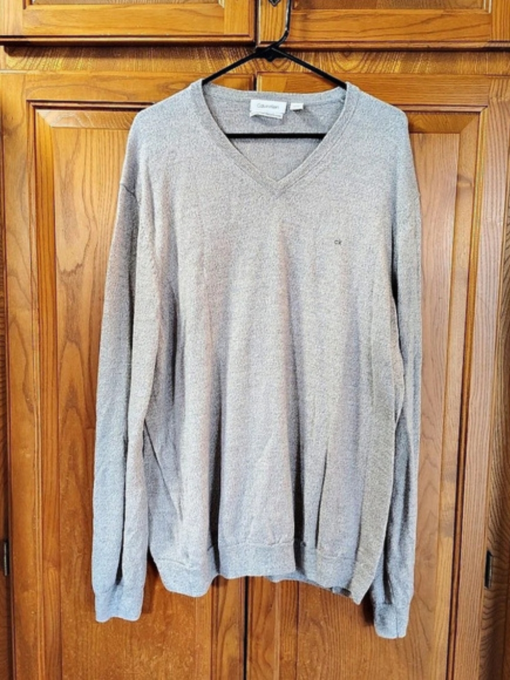 Calvin Klein Extra-Fine Merino Sweater V-Neck Gray XXL Ribbed Hem & Cuffs